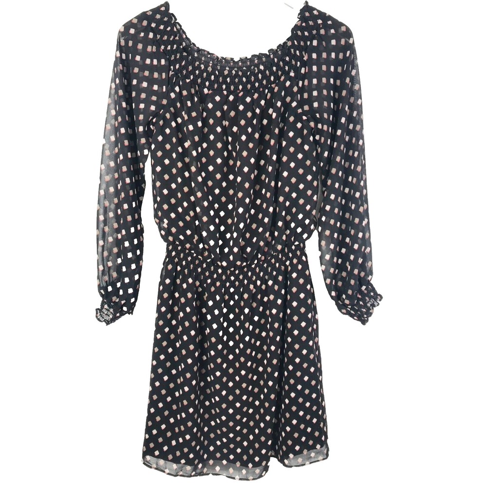 White House Black Market Dress Women Small Black Geometric Mini Flowy Party WHBM